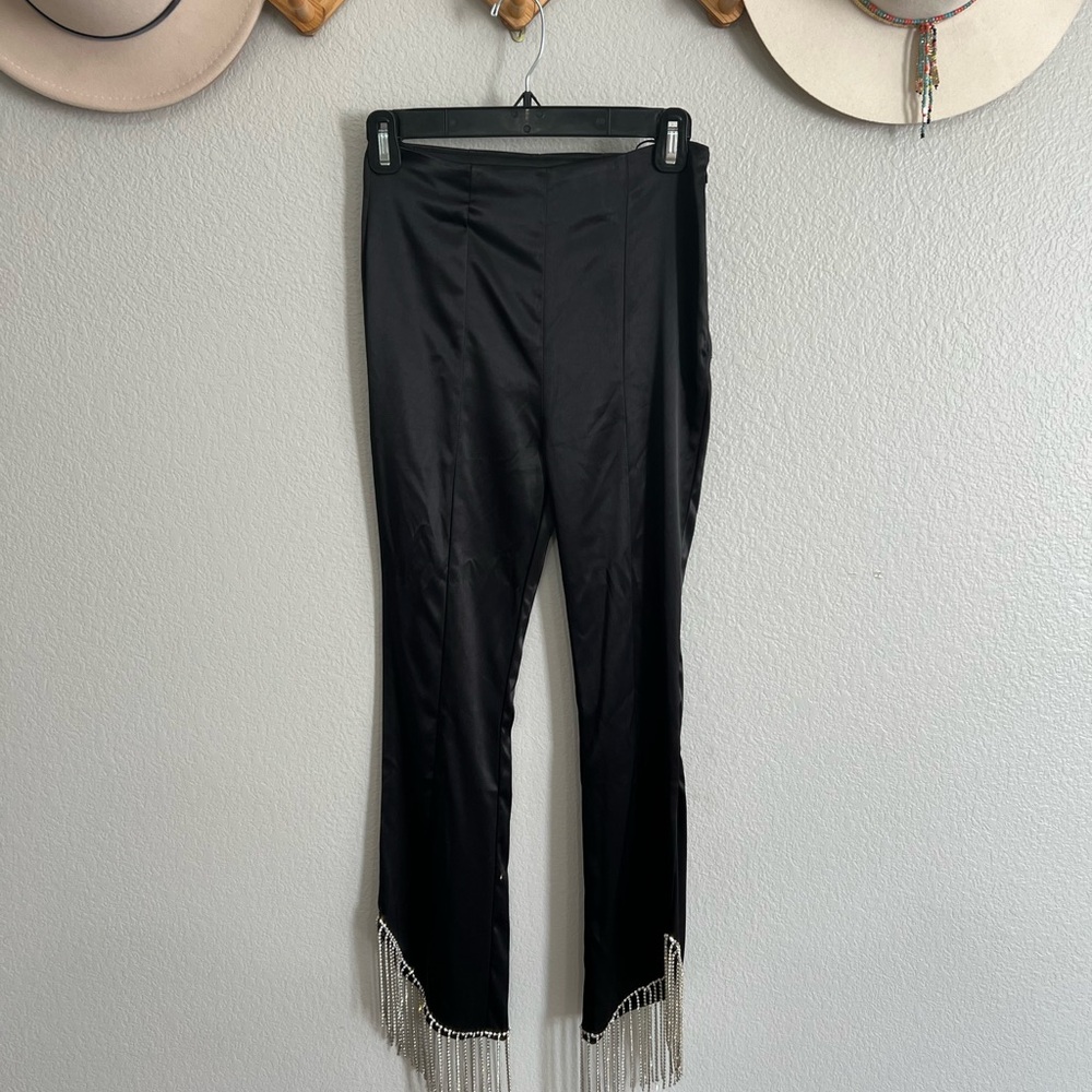 Altar'd State Elegant Black Flare Pants with Beaded Fringe